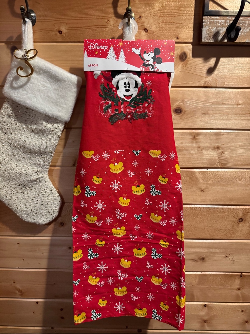 NWT Disney Mickey Mouse Christmas Holiday Cheer Kitchen Apron Red One Size